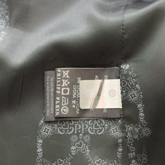 Philipp Plein Couture Black Tailored Blazer Crystal Embellished Skull Back sz L - Picture 11 of 12